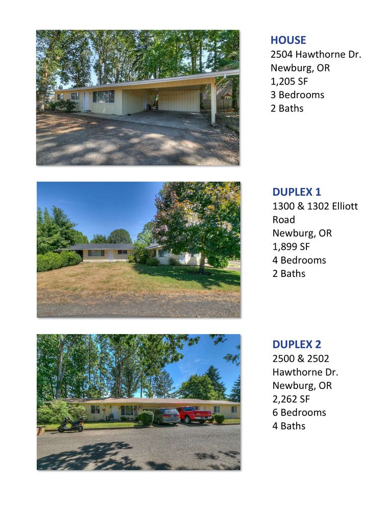 Hawthorne & Elliott: 1300 & 1302 N. Elliott Rd & 2504 & 2500-2507 Hawthorne Dr., Newberg, OR 97132